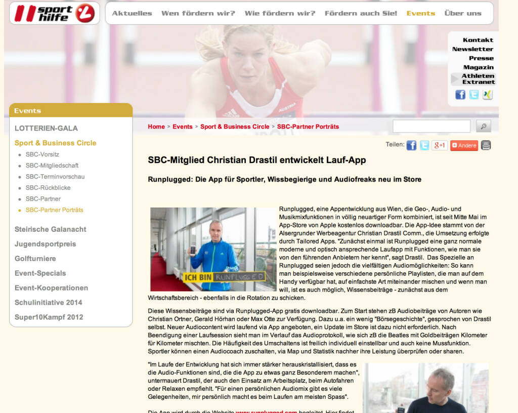 Runplugged auf der Sporthilfe Website http://bit.ly/1igQ3VG (09.06.2014) 