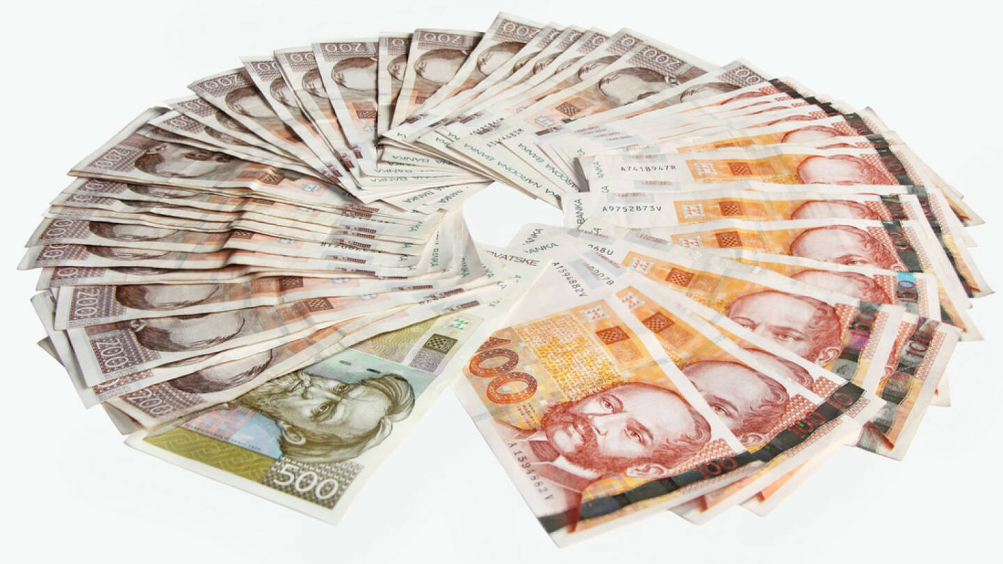 Kuna, Kroatien, http://www.shutterstock.com/de/pic-161551148/stock-photo-croatian-kuna-banknotes-isolated-on-white-background.html , Bild: shutterstock.com