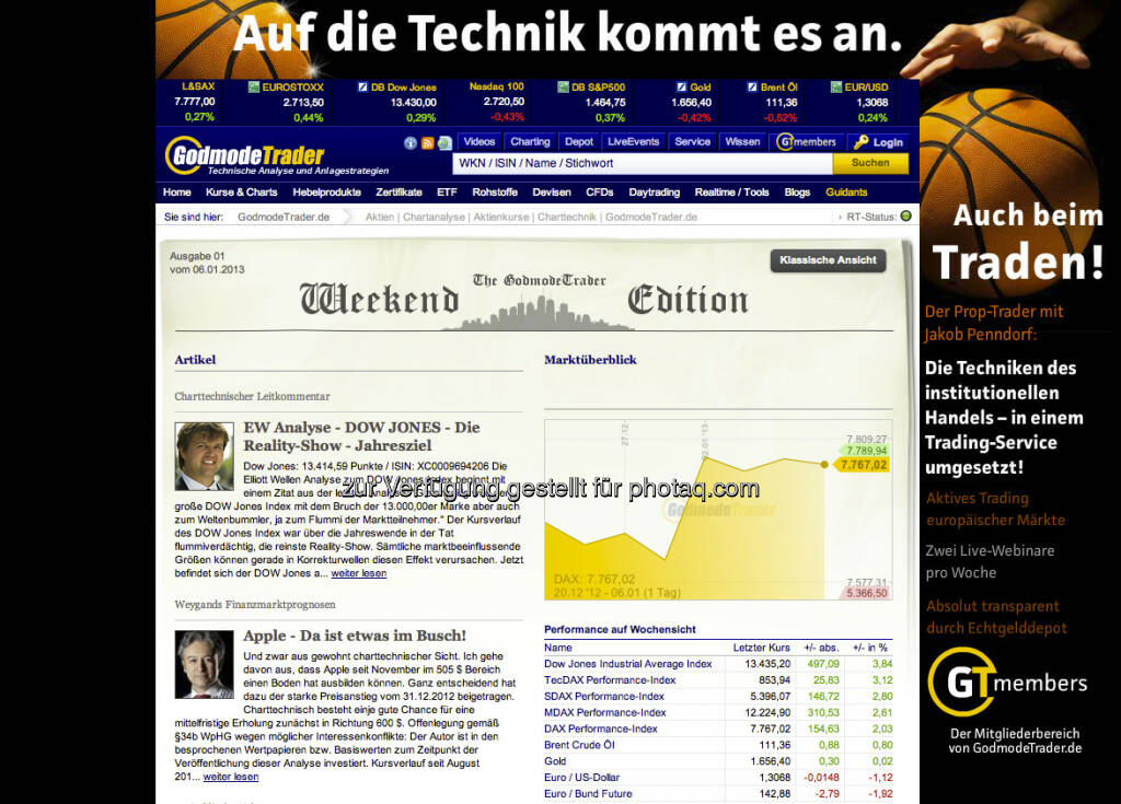 http://www.godmode-trader.de/ : Die Tradersite Nr. 1 mit spezieller Weekend-Edition und spannenden wie edukativen Comments von Harald Weygand & Co. (06.01.2013) 