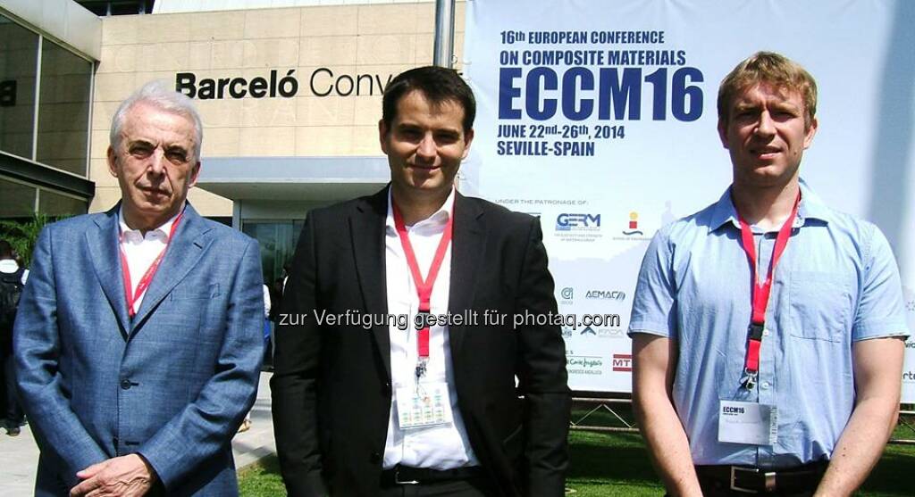 FACC: Vom 22. bis 26. Juni fand in Sevilla die 16th European Conference on Composite Materials (ECCM16), eine der wichtigsten Konferenzen auf diesem Gebiet, statt. Luciano Brambilla, Konstantin Horejsi und Johannes Plewa hielten als Vertreter der FACC vor mehr als 1100 Teilnehmern zwei Vorträge., © Aussender (30.06.2014) 