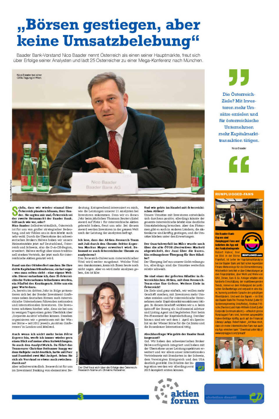 &bdquo;B&ouml;rsen gestiegen, aber keine Umsatzbelebung&ldquo;, Baader Bank-Vorstand Nico Baader