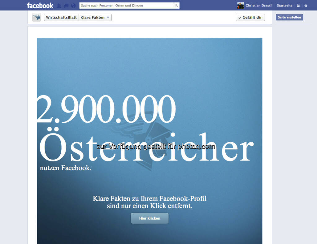 Klare-Fakten-App via Facebook-Gruppe von wirtschaftsblatt.at: Wie hoch ist der Gesamtwert Eurer Facebook-Freunde? (07.01.2013) 
