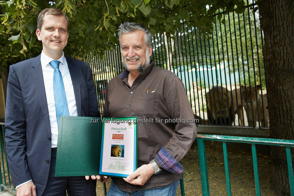 Roel Huisman, CEO der ING-DiBa Direktbank Austria und der Stv. Dir. des Tiergartens Schönbrunn Harald Schwammer (Bild: Thomas Preiss) (07.07.2014) 