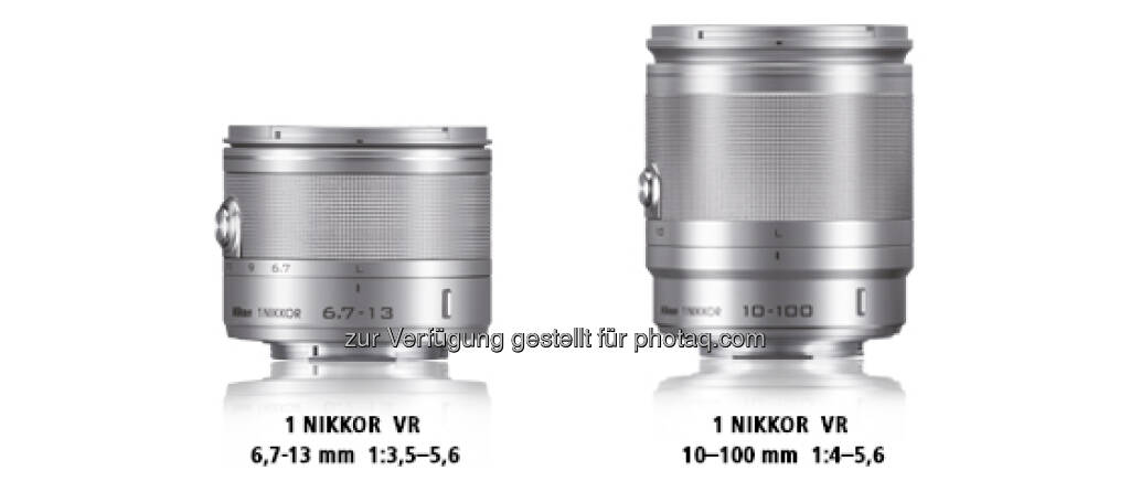 1 Nikkor Objektive: Ultraweitwinkel-Zoomobjektiv 1 Nikkor VR 6,7-13 mm 1:3,5-5,6 und das 10-fach-Zoomobjektiv 1 Nikkor VR 10–100 mm 1:4,0-5,6  (09.01.2013) 