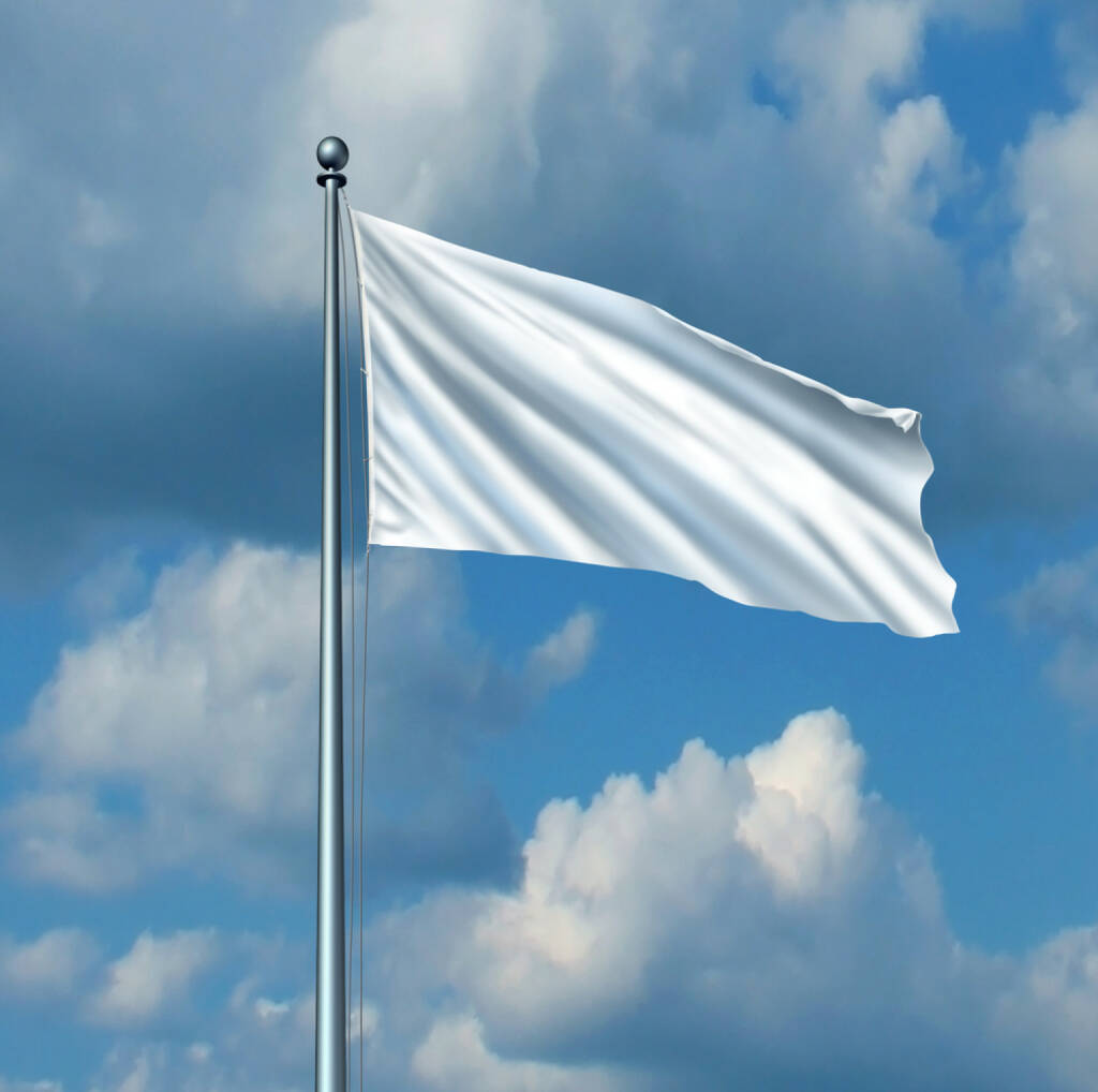 weiße Fahne, Fahne, aufgeben, hissen, nachgeben, http://www.shutterstock.com/de/pic-169932164/stock-photo-white-flag-surrender-symbol-as-a-metaphor-for-retreat-in-business-with-a-blank-cloth-on-a-flagpole.html (Bild: shutterstock.com) (10.07.2014) 