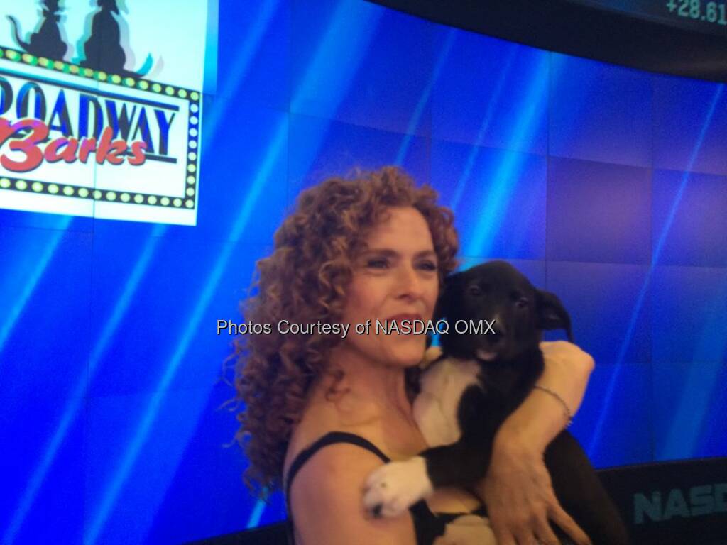 The legendary Bernadette Peters @officialBPeters with a @BroadwayBarks #Puppy at the Closing Bell! #Adopt #Broadway  Source: http://facebook.com/NASDAQ (13.07.2014) 