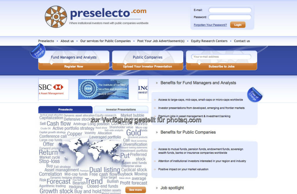 http://www.preselecto.com/ - eine neue Profi-Plattform, die Institutionelle mit Börsenotierten verbinden will (10.01.2013) 