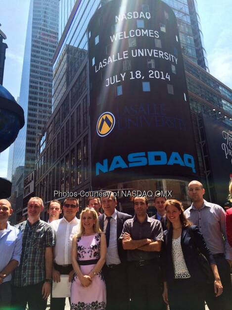 .@LaSalleUniv Executive MBA Students and Dean Joseph Ugras and @Melikea get a special tour of #NASDAQ!  Source: http://facebook.com/NASDAQ (18.07.2014) 