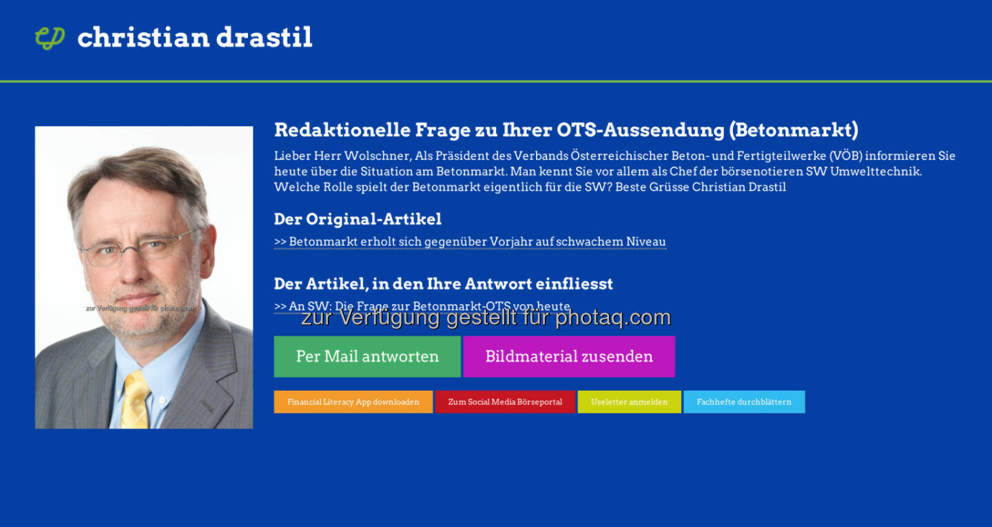 Redaktionelle Rückfrage (8) zur Betonmarkt-OTS an Bernd Wolschner http://christian-drastil.com/spreadit/all