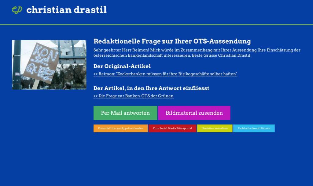 Redaktionelle Rückfrage (3) zur Die Grünen-OTS an Michel Reimon http://christian-drastil.com/spreadit/all (21.07.2014) 
