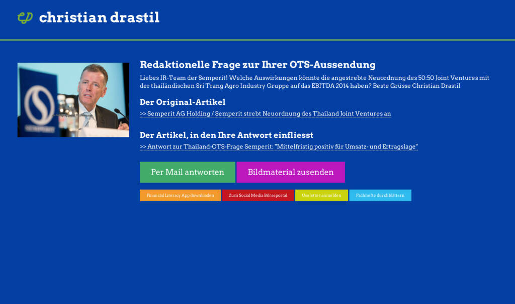 Redaktionelle Rückfrage (4) zur Semperit-OTS an Martina Büchele http://christian-drastil.com/spreadit/all (21.07.2014) 