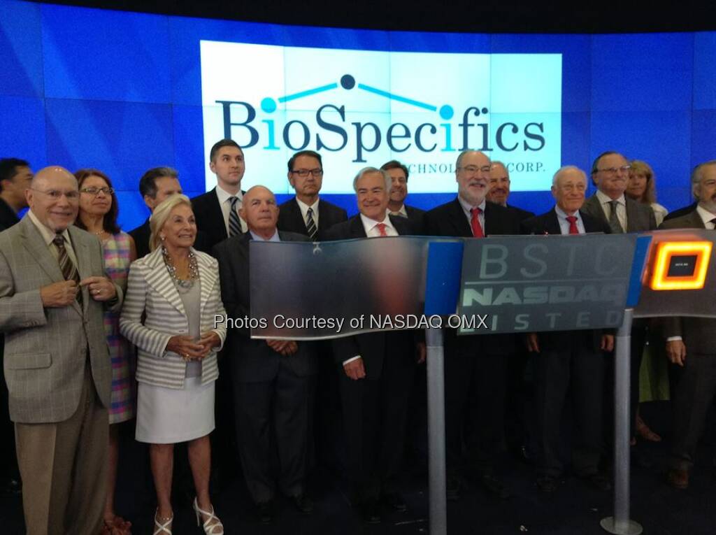 BioSpecifics Technologies Corp. rings the #NASDAQ Opening Bell! $BSTC  Source: http://facebook.com/NASDAQ (23.07.2014) 