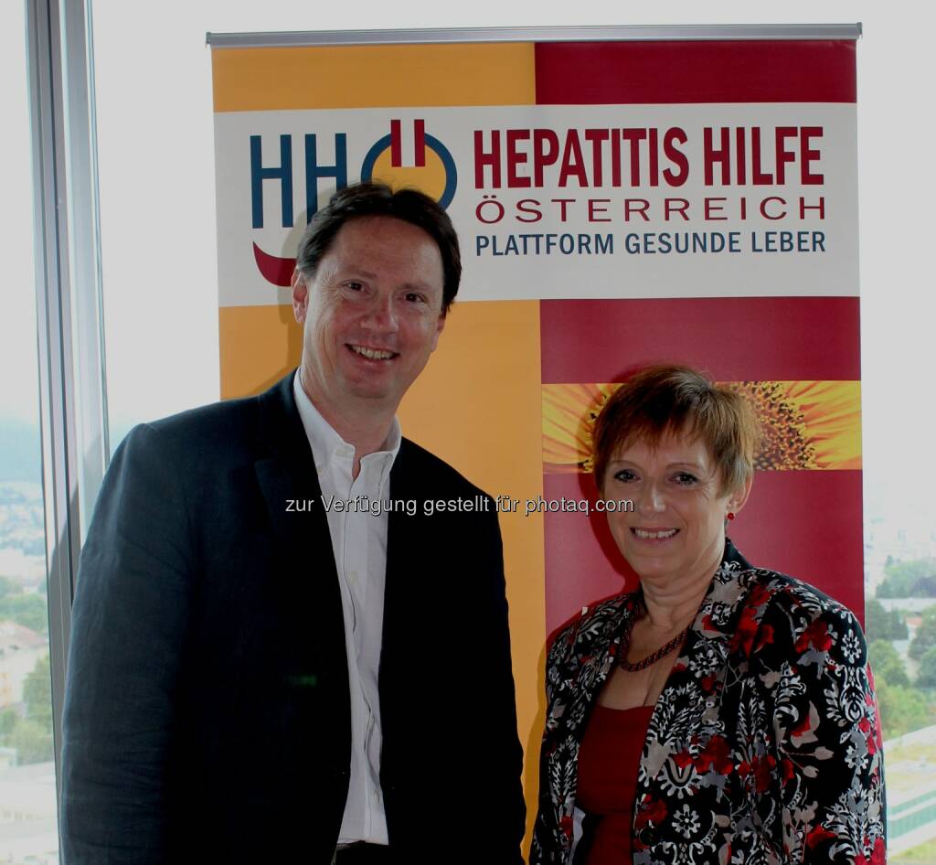 Ivo Graziadei (LKH Hall i. Tirol) und Angelika Widhalm (Präsidentin HHÖ) - Hepatitis Hilfe Österreich - Plattform Gesunde Leber (HHÖ): Welt-Hepatitis-Tag 28. Juli 2014 (24.07.2014) 