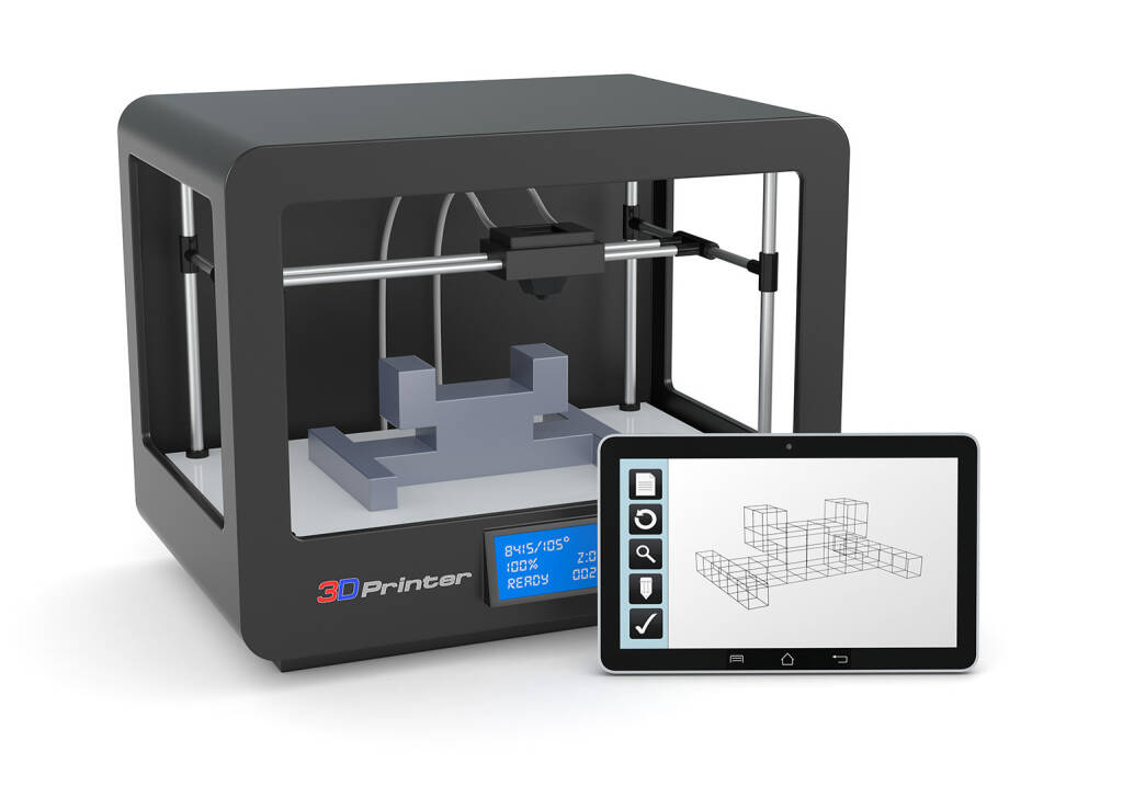 3D Drucker, 3D Technologie, Tablet, CAD Software http://www.shutterstock.com/de/pic-175520168/stock-photo-one-d-printer-with-a-tablet-pc-and-a-cad-software-render.html (26.07.2014) 