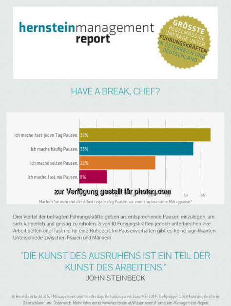 Hernstein Institut für Management und Leadership: Chefsache gesundes Führen: Pausen?, © Aussender (31.07.2014) 