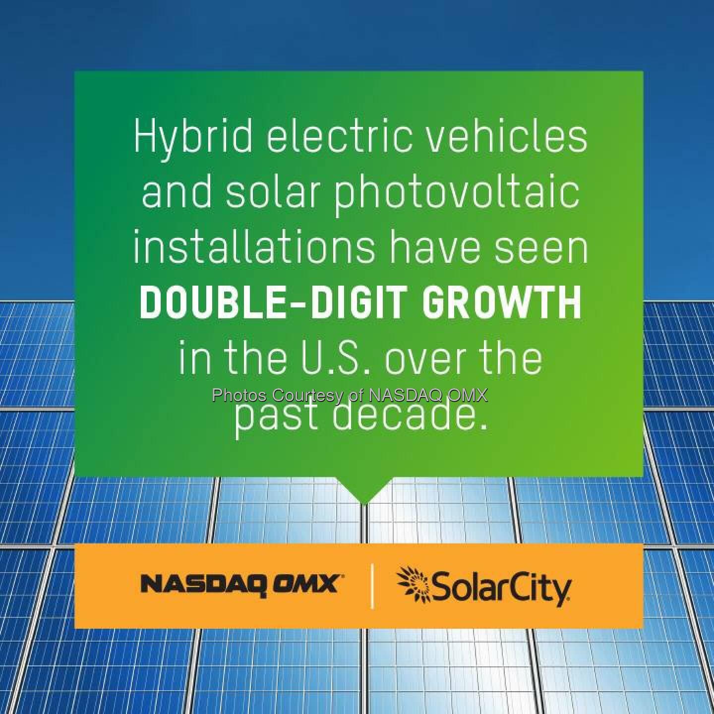 Did you know? Hybrids and Solar installations have seen double digit growth in the U.S. over the past decade.  NASDAQ OMX + SolarCity (http://bit.ly/1mtcetF)  Source: http://facebook.com/NASDAQ