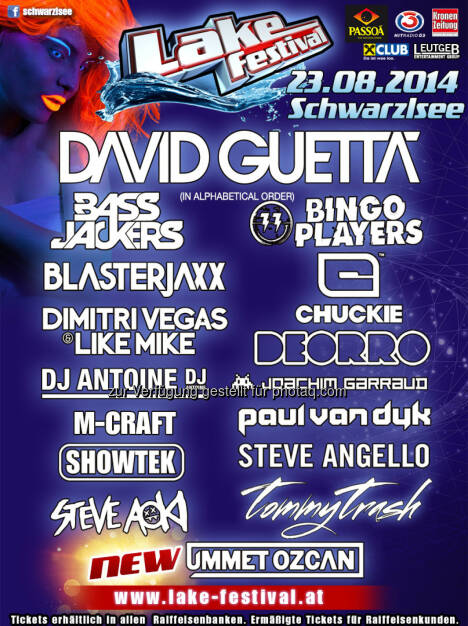 Leutgeb Entertainment Group GmbH: The final Lake Festival Line-Up!!!, © Aussender (11.08.2014)