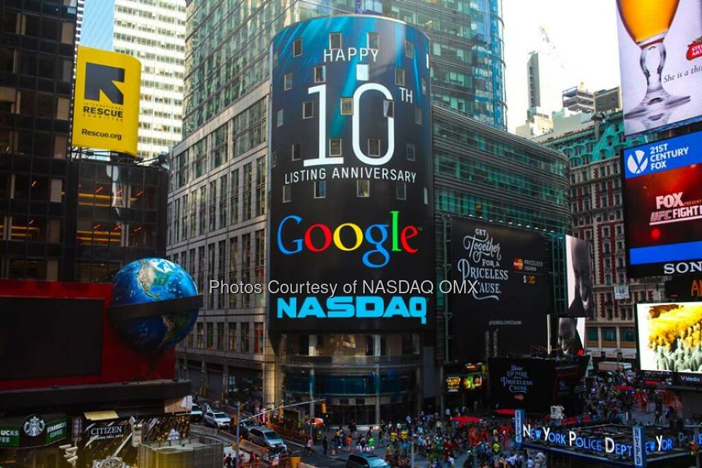 Happy 10th Listing Anniversary to Google! Congratulations and on a decade of being #NASDAQListed  Source: http://facebook.com/NASDAQ (19.08.2014) 
