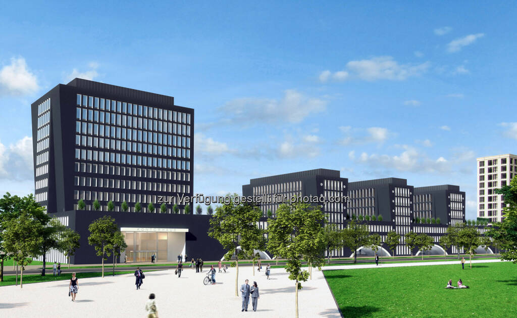 Arnulfpark München: Bürogebäude Kontorhaus, Ansicht Nordost (Visualisierung) (Bild: CA Immo) (21.08.2014) 