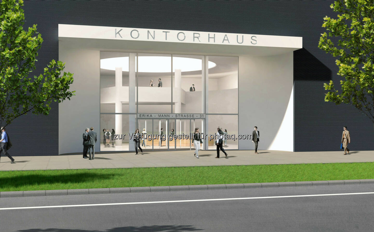 Arnulfpark München: Bürogebäude Kontorhaus, Haupteingang (Visualisierung) (Bild: CA Immo)