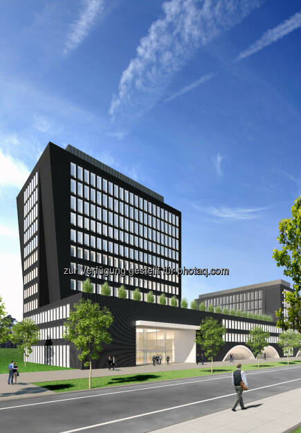 Arnulfpark München: Bürogebäude Kontorhaus, Ansicht Turm (Visualisierung) (Bild: CA Immo) (21.08.2014) 