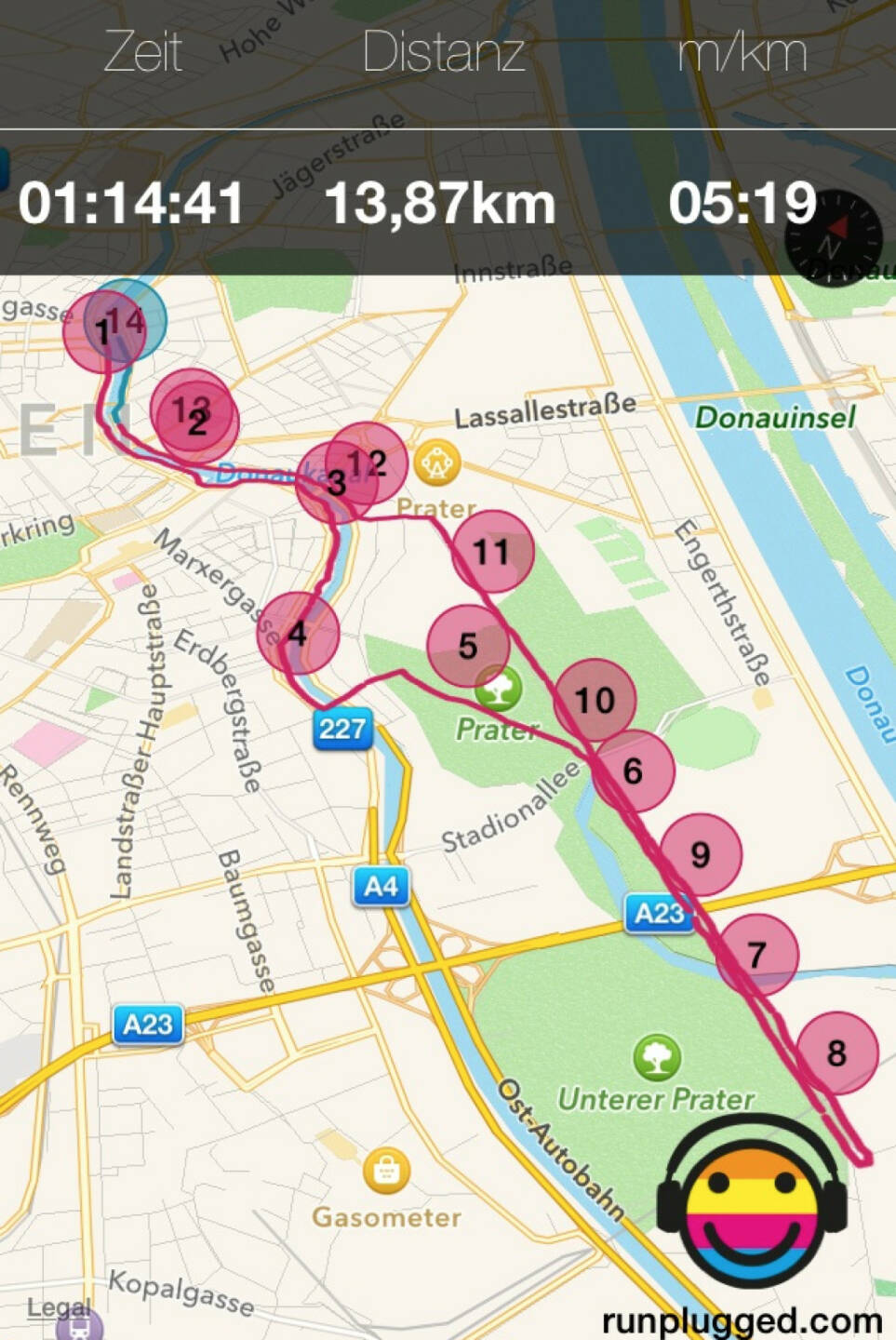 Runplugged Map: Ringturm - Lusthaus und zurück im Plaudertempo