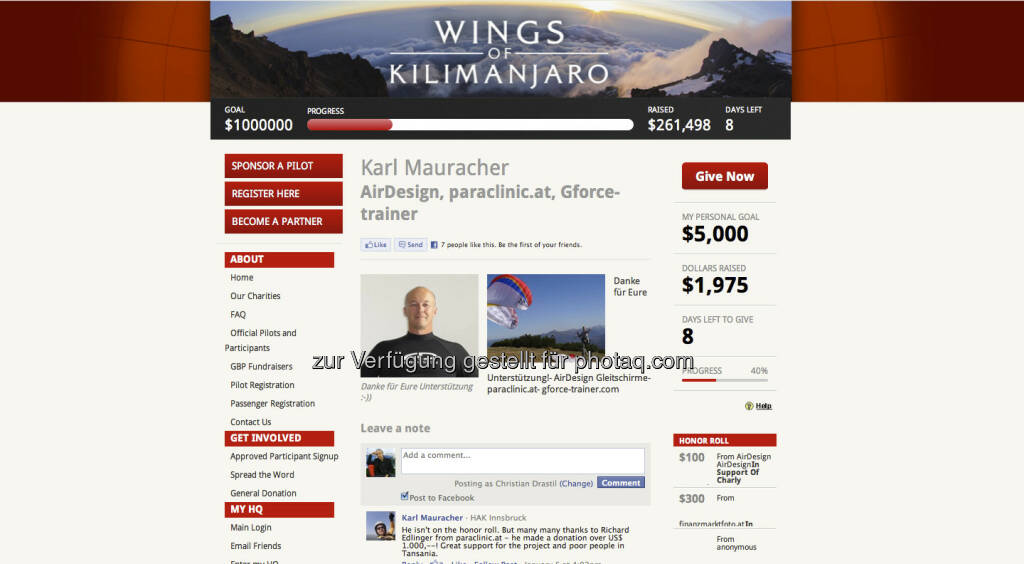 http://wingsofkilimanjaro.kintera.org/faf/donorReg/donorPledge.asp?ievent=1041962&supId=368156140 - die persönliche kilimanjaro-Website von Karl Mauracher, da mischt sich http://www.christian-drastil.com und http://www.finanzmarktfoto.at gerne unter die Donater, © Karl Mauracher (19.01.2013) 