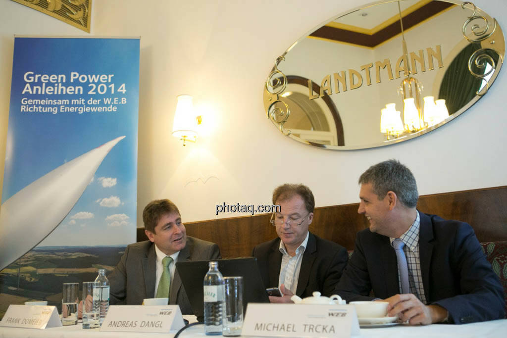 Frank Dumeier (Vorstand W.E.B Windenergie AG), Andreas Dangl (Vorstandsvorsitzender W.E.B Windenergie AG), Michael Trcka (Vorstand W.E.B Windenergie AG), © Martina Draper/photaq (02.09.2014) 