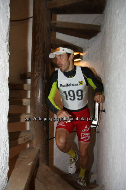 Christoph Bieler beim Turmlauf Hall in Tirol im Münzerturm - Stadtmarketing Hall in Tirol: Kampfsportler und Amateurläufer messen sich am 21. September 2014 wieder beim Raiffeisen Turmlauf Hall in Tirol (c) Flatscher, © Aussendung (08.09.2014) 