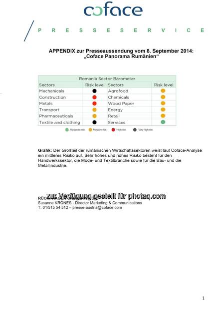 coface: Rumänien als Wachstumssieger, © Aussender (08.09.2014) 