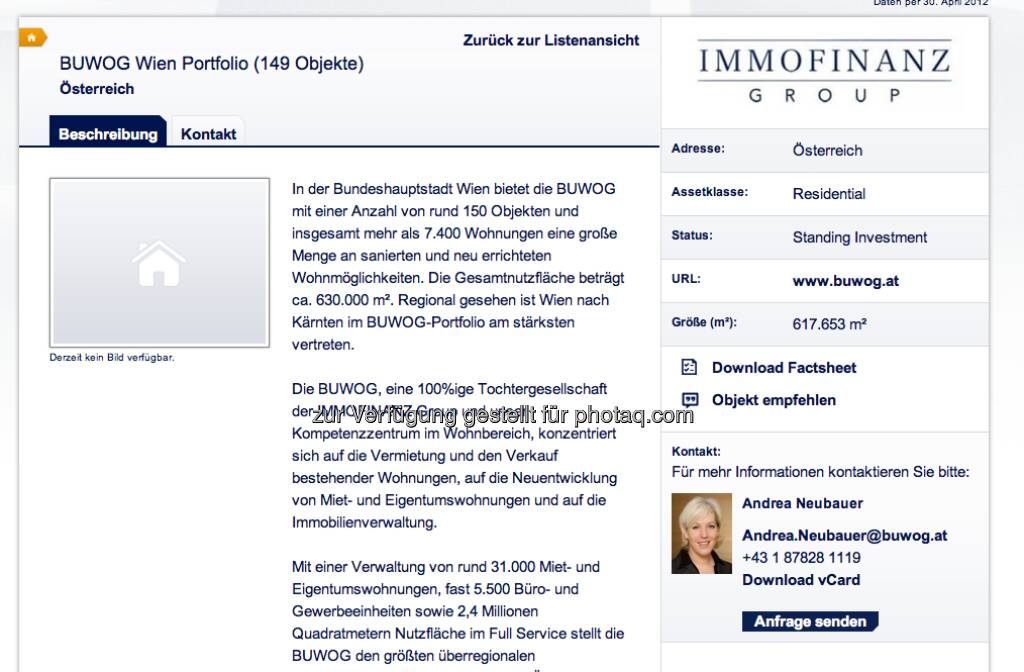Das Buwog-Wien-Portfolio unter http://properties.immofinanz.com/ (c) Immofinanz (23.01.2013) 