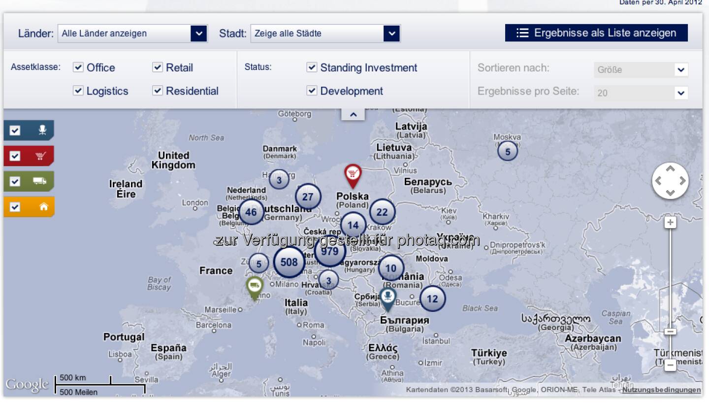 Die Immofinanz-Europa-Portfolio unter http://properties.immofinanz.com/ (c) Immofinanz