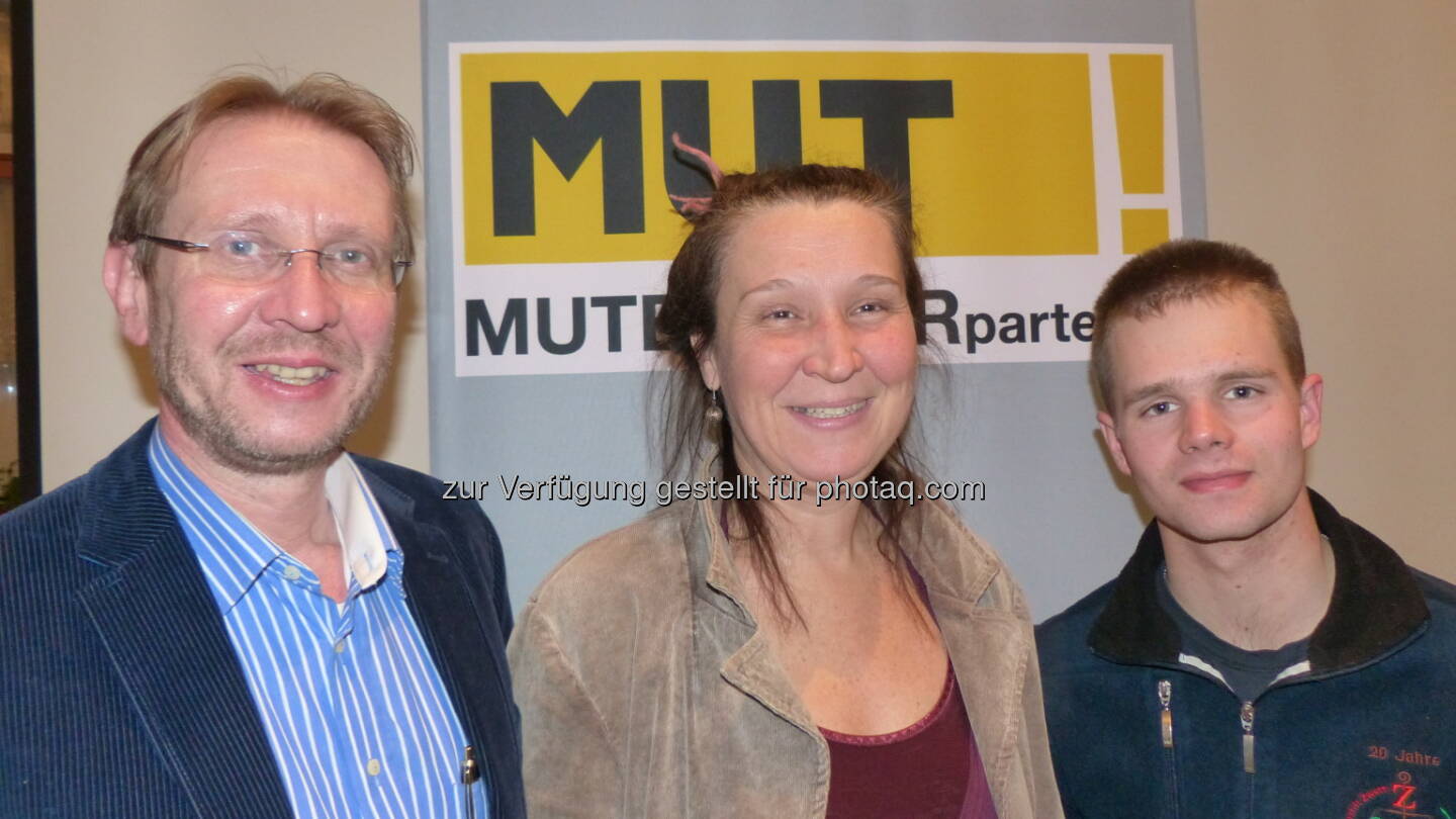 Mutbürgerpartei.at: Die Spitzenkandidaten des Bezirkes Korneuburg von li. nach re. Rudi Erdner, Silvia Zotz, Jürgen Summerer (Aussendung)
