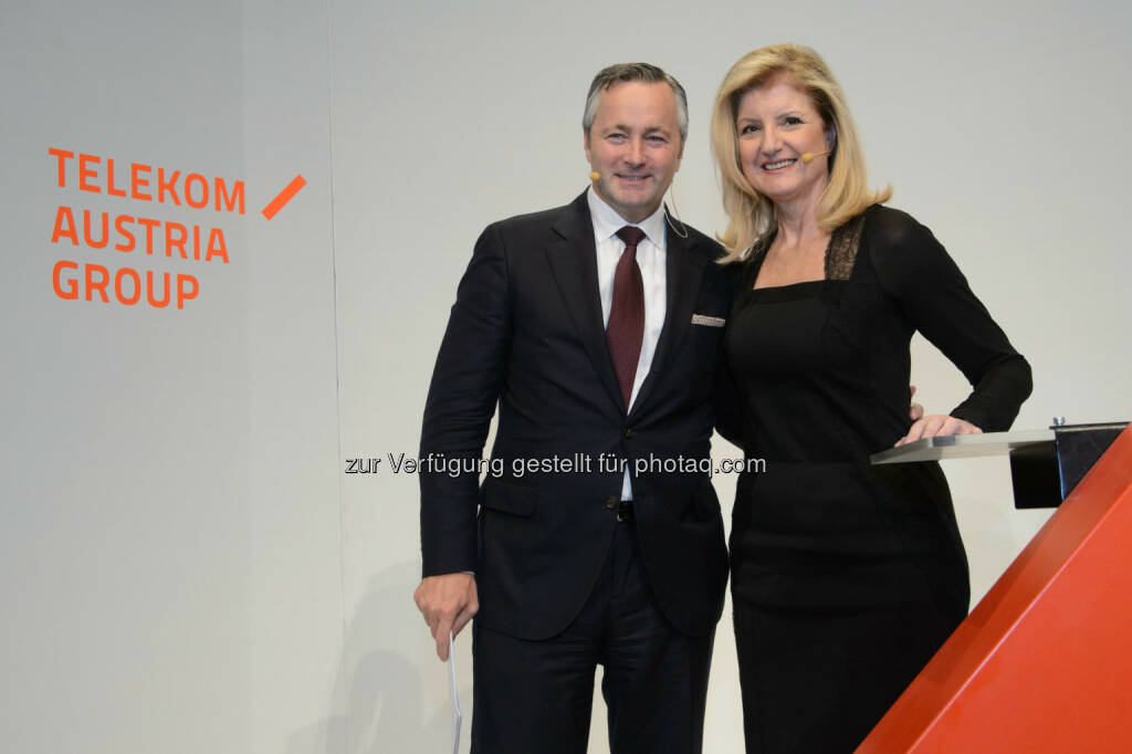 Hannes Ametsreiter (Generaldirektor Telekom Austria Group, A1) und Arianna Huffington („The Huffington Post“), © Telekom Austria Group / Rainer Eckharter (24.09.2014) 