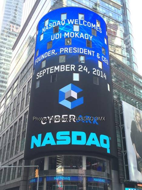 We are so proud to have @CyberArk here with us today to celebrate their #IPO on #NASDAQ! #dreamBIG $CYBR.  Source: http://facebook.com/NASDAQ (25.09.2014) 
