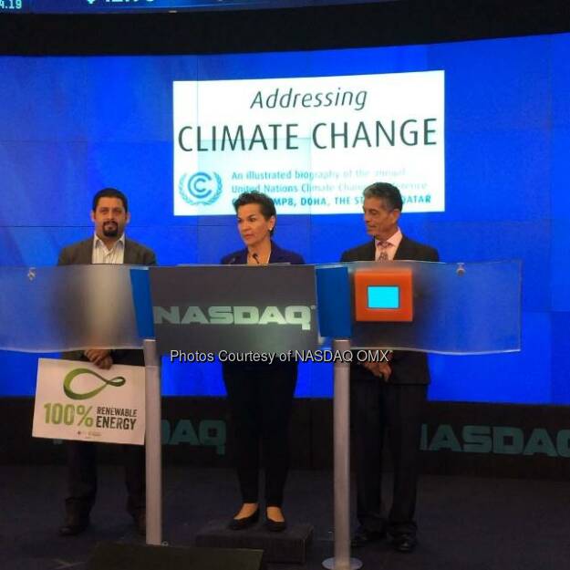 Christiana Figueres speaks about Climate Change before the #NASDAQ Opening Bell! @CFigueres @UNClimateBook #AddressClimateChange #climateweek  Source: http://facebook.com/NASDAQ (26.09.2014) 