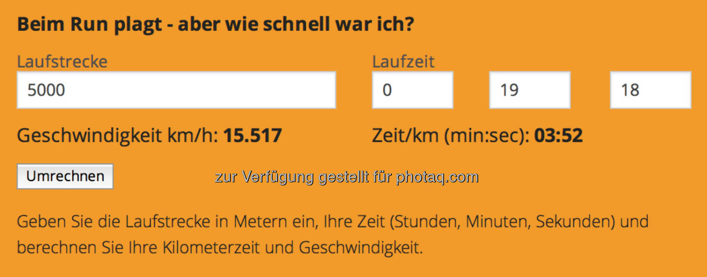 Speedrechner auf http://www.runplugged.com , Pace 3:52