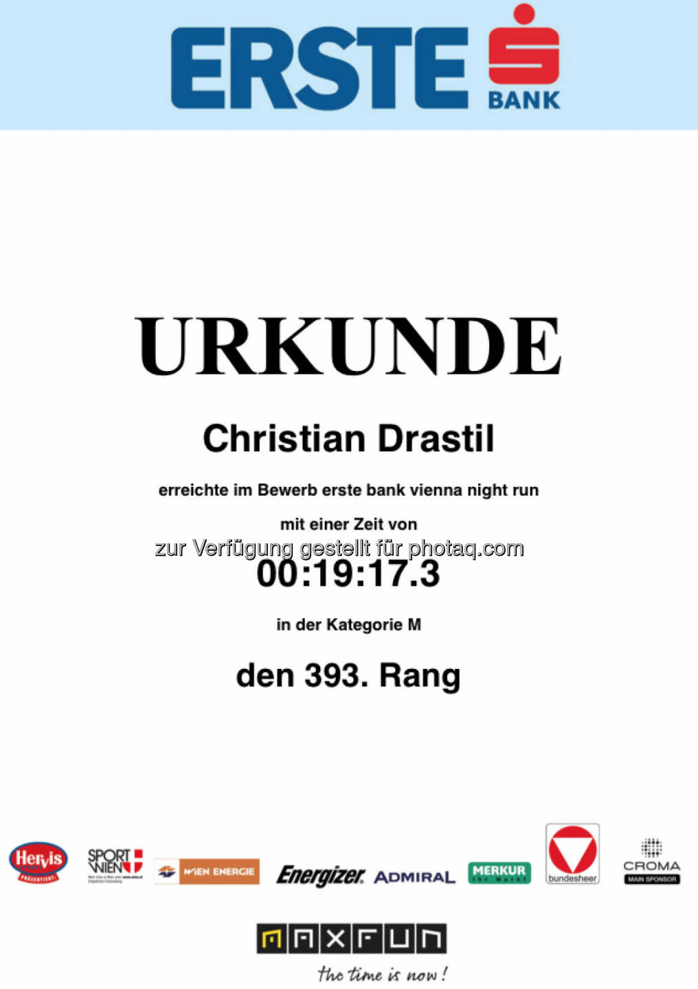 Urkunde 5k in 19:17,3, eh brav