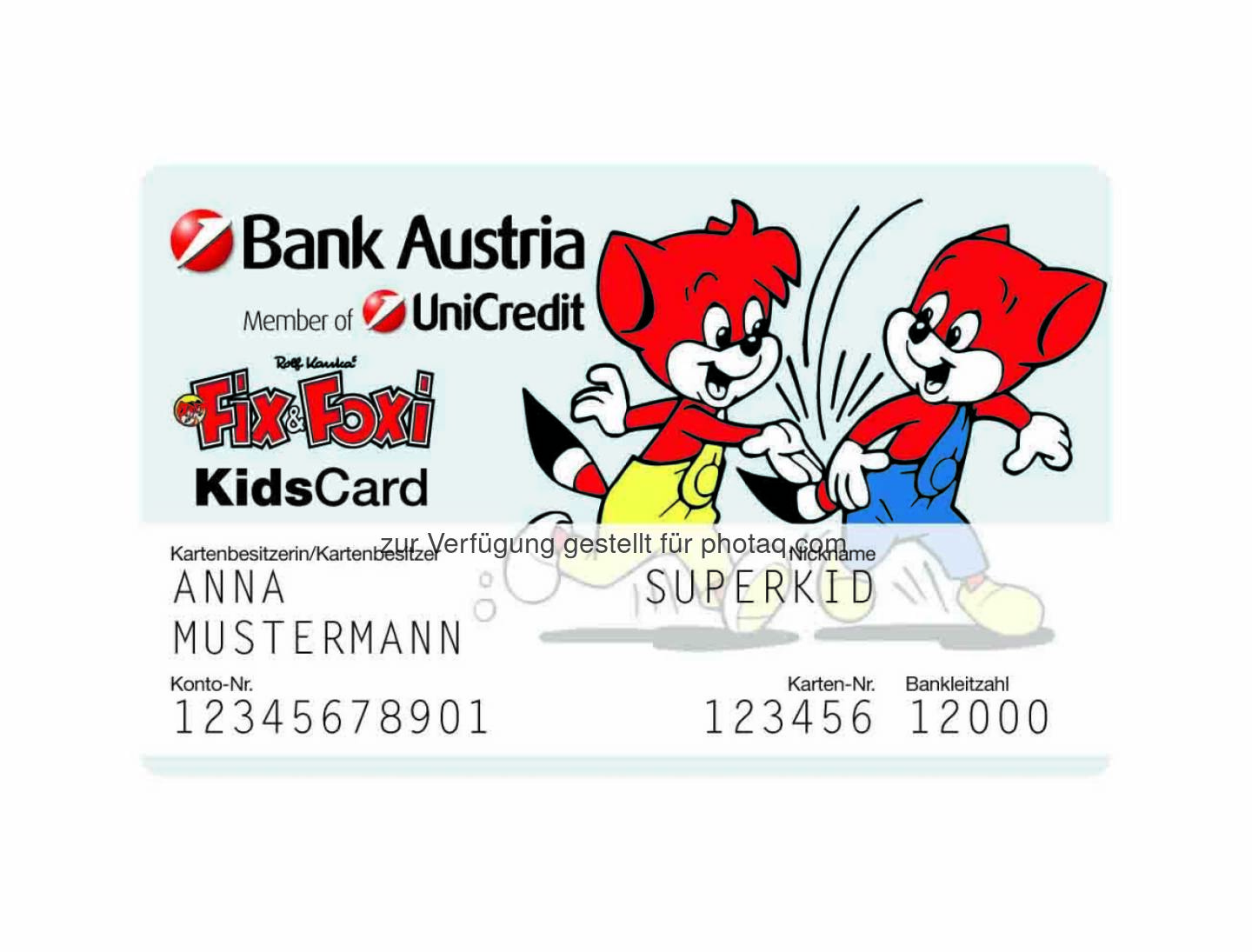 Fix&Foxi KidsCard - Von 1. Oktober bis 30. November 2014 eröffnete KidsCards bieten 3 Prozent Fixzinsen p.a. bis 31. Dezember 2015 bei Guthaben bis 1.000 Euro (Bild: Bank Austria)