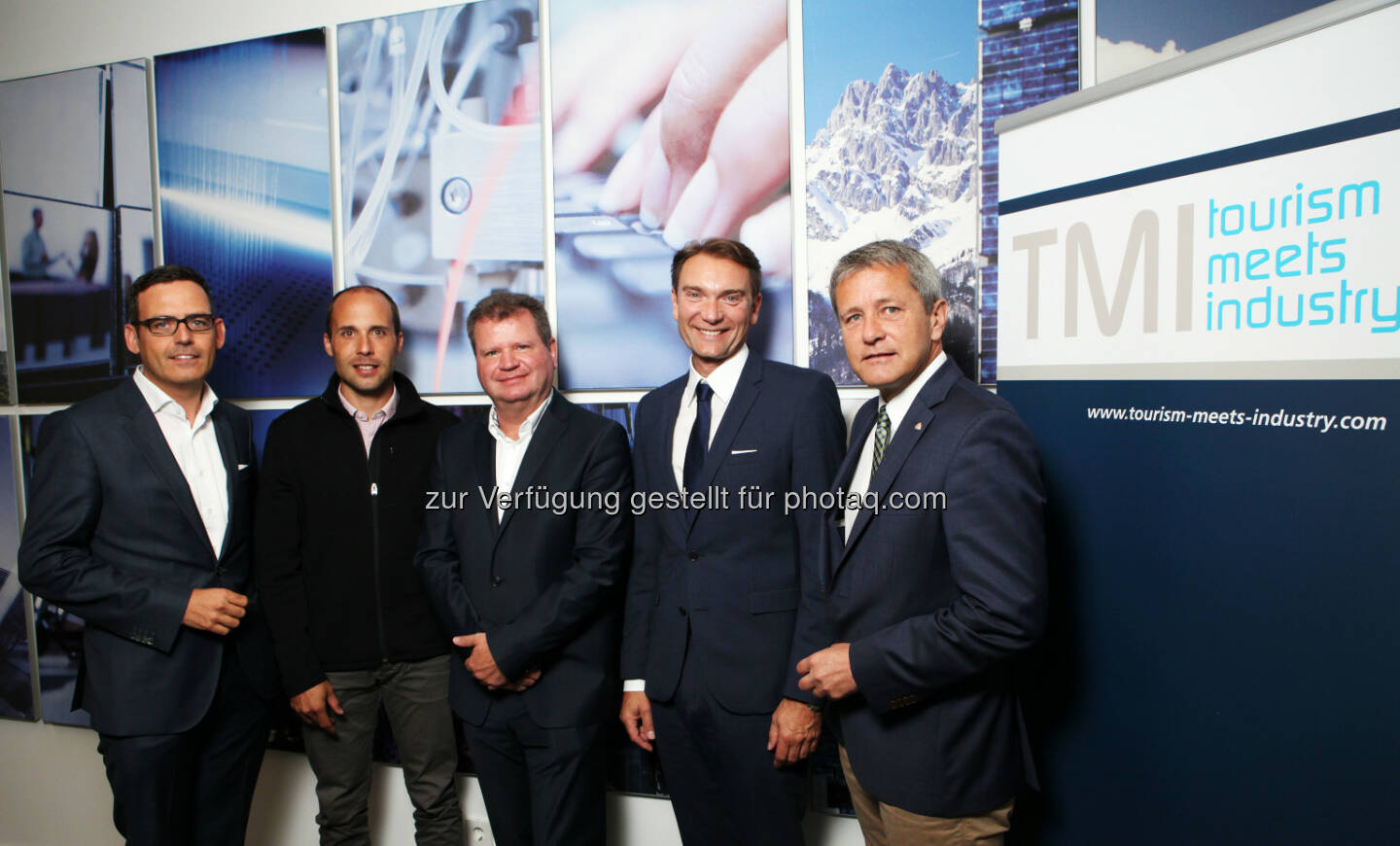 Harald Gohm (Standortagentur Tirol), Michael Bacher (Neuschnee GmbH), Dietmar Kilian (PDAgroup), Peter Mirski (MCI) und Markus Tschoner (Olympiaregion Seefeld): pro.media kommunikation gmbh: TMI - Tourism meets Industry präsentierte Industrie 4.0 und Schnee von Morgen