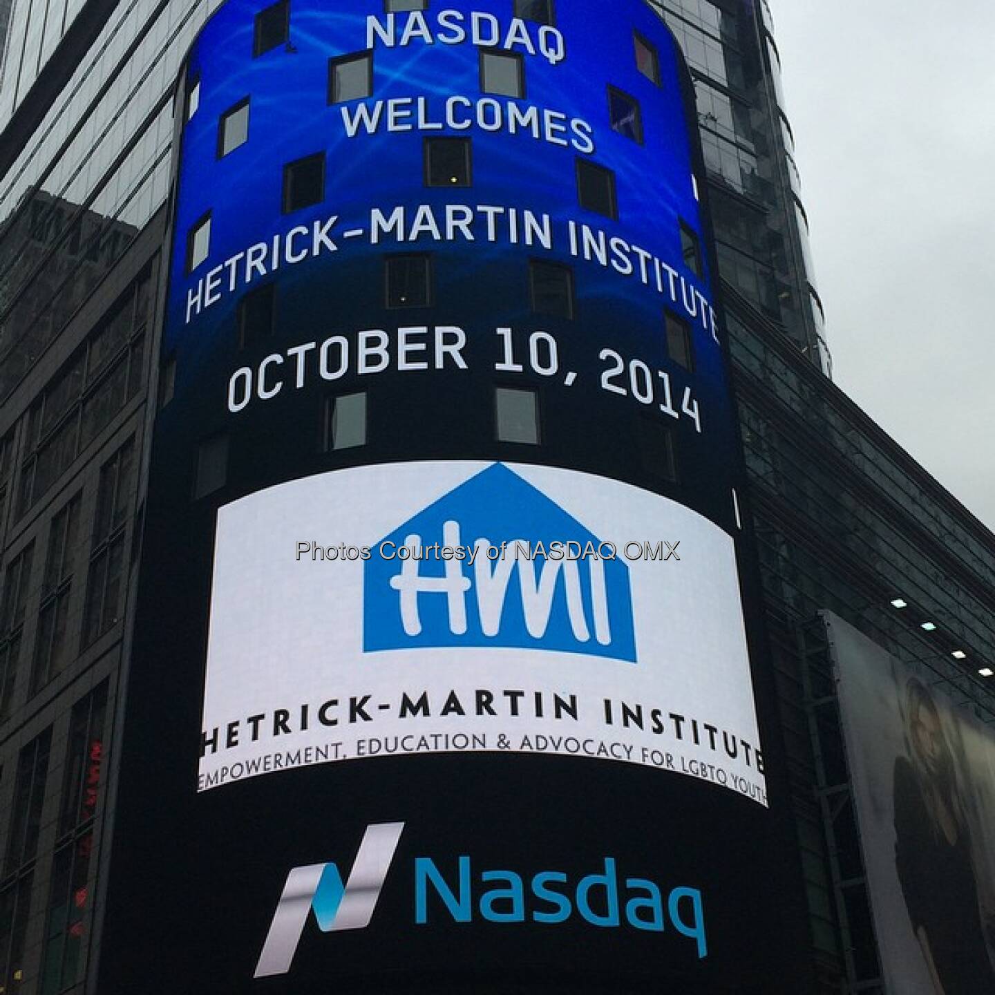After the bell @HetrickMartin is in #TimesSquare to celebrate #ComingOutDay tomorrow! #HMI35 #LGBT  Source: http://facebook.com/NASDAQ