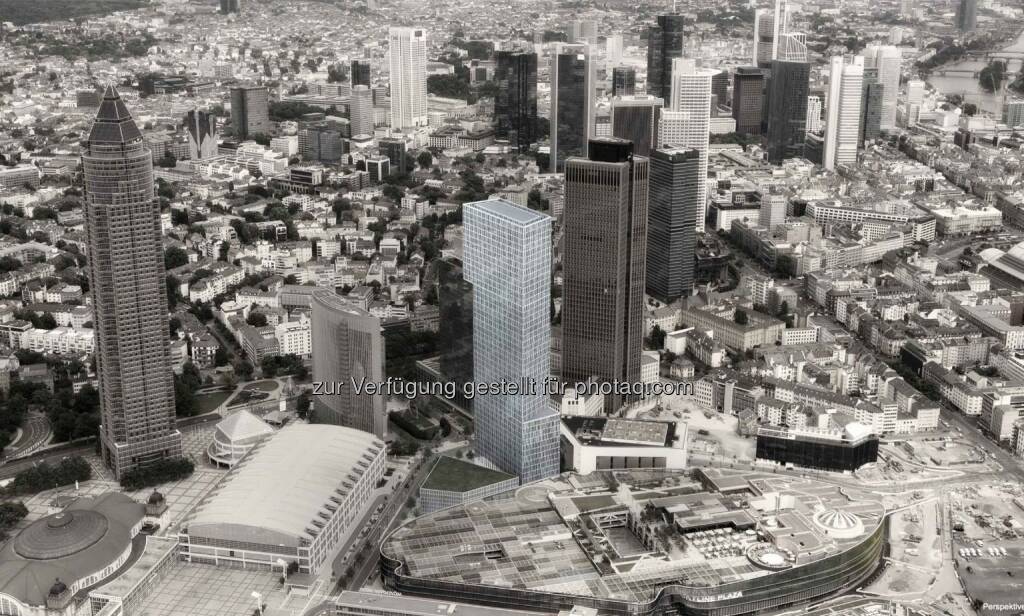 CA Immo: Die Skyline von Frankfurt am Main könnte schon bald Zuwachs bekommen. Gestern wurde der Architekturwettbewerb für ein weiteres Hochhaus im Europaviertel entschieden. CA Immo hatte den international besetzten Wettbewerb in Kooperation mit der Stadt Frankfurt ausgelobt. im Bild: Erster Preis: Meurer Architekten (Frankfurt/M), © Aussender (15.10.2014) 