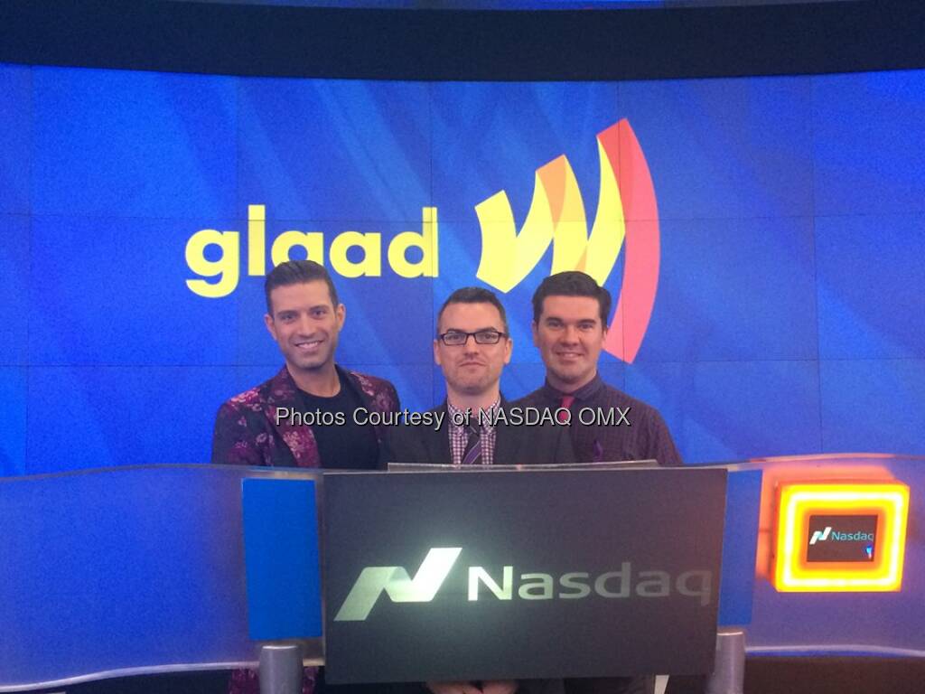 We have @Glaad here at #NASDAQ to ring the Opening Bell in honor of #SpiritDay with @Nasdaq exec host @DavidWicks  Source: http://facebook.com/NASDAQ (17.10.2014) 