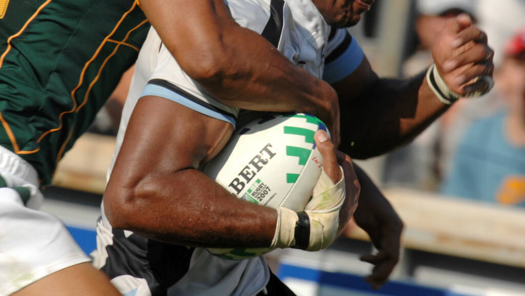 Verteidigung, defensiv, Fiji vs South Africa, Rugby World Cup  <a href=http://www.shutterstock.com/gallery-1633145p1.html?cr=00&pl=edit-00>Paolo Bona</a> / <a href=http://www.shutterstock.com/editorial?cr=00&pl=edit-00>Shutterstock.com</a>, © www.shutterstock.com (12.11.2024) 