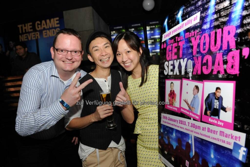 Michael Dickstein with stand-up comedian Hossan Leong and Corp Comms colleague Alina Boey  (02.02.2013) 