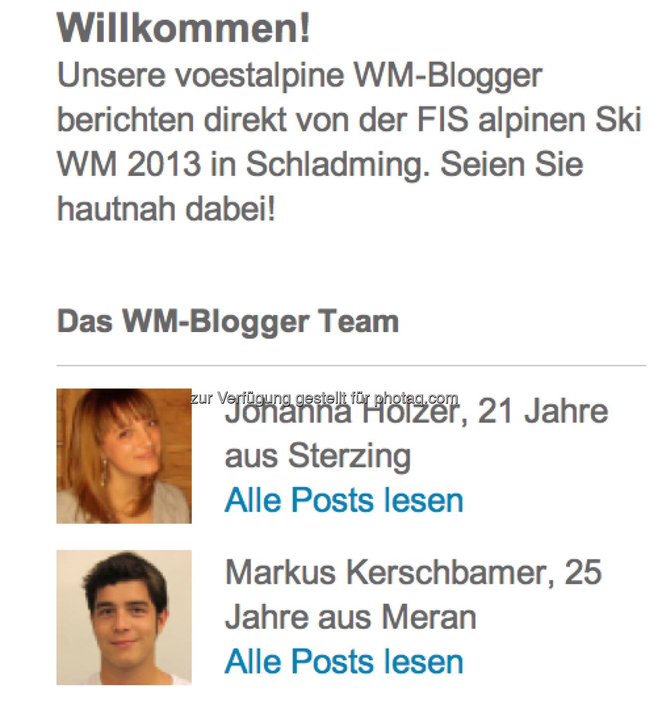Vorstellung der alpinen WM-Blogger Johanna Holzer und Markus Kerschbamer (zwei Südtiroler)