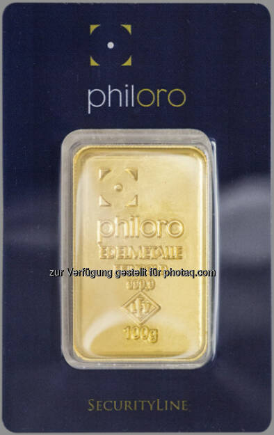 Gold ; Der Philoro 100 g SecurityLine GoldBarren, © Philoro (05.02.2013) 