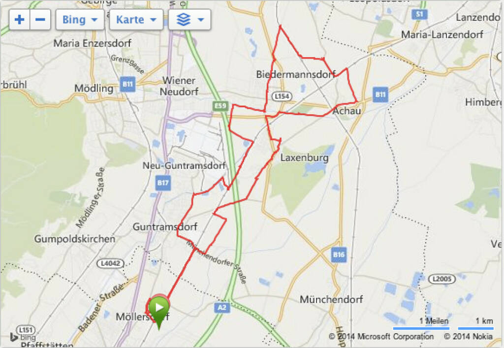 : Möllersdorf bis Achau, NÖ, 30 km Runde (15.11.2014) 