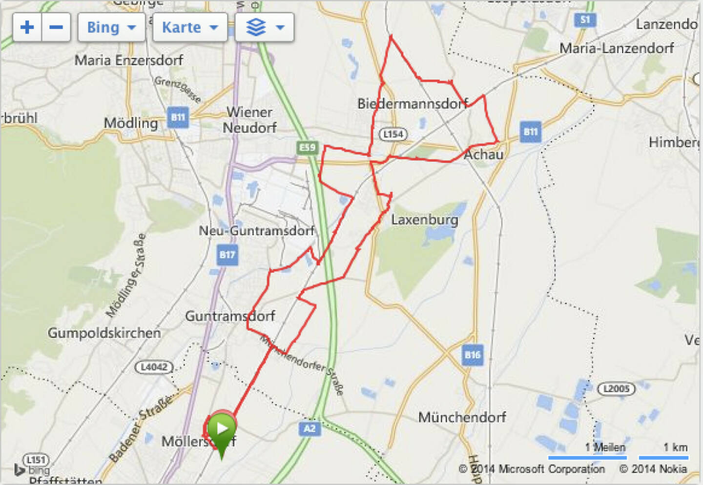 : Möllersdorf bis Achau, NÖ, 30 km Runde