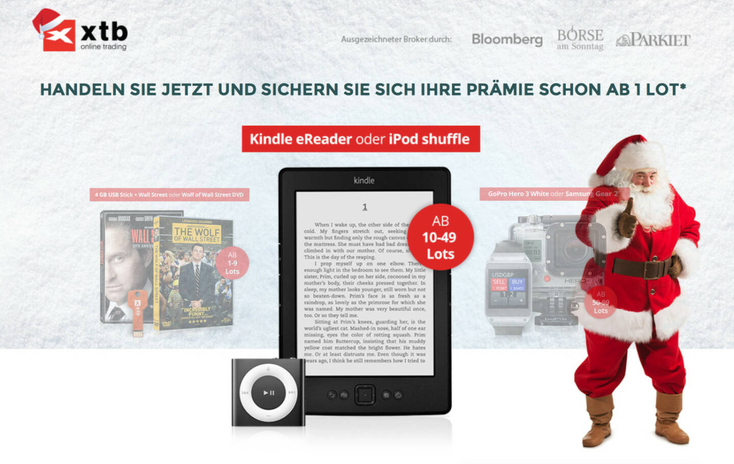 Unter http://winter.xtb.de hat XTB eine Zwei Fliegen mit einem Schlag - Weihnachtsaktion für Trader laufen